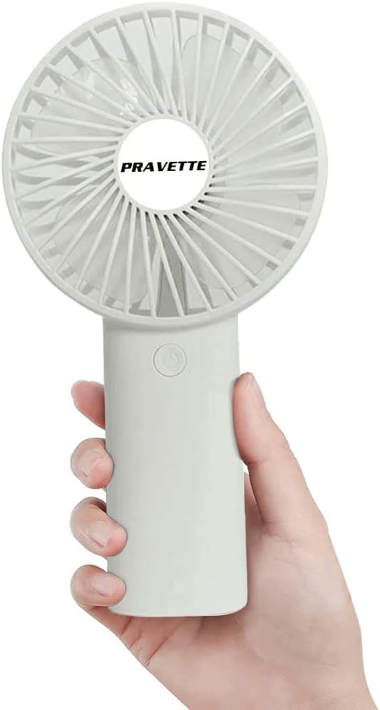 PRAVETTE Portable Handheld Fan, USB 4000mAH Rechargeable Batteries, 8-18 Hours Working Time, 3 Speed Settings for Office Home Outdoor Travel (White)