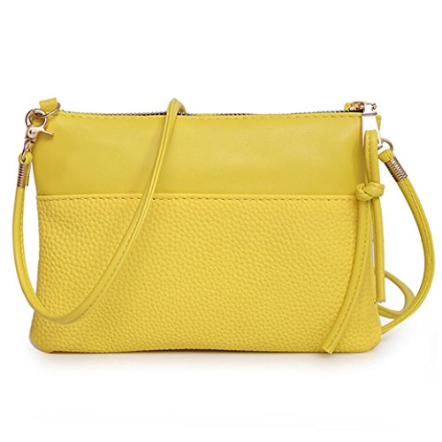 Preisvergleich Produktbild Rovinci Frauen Damen Schultertasche Casual Lässige Umhängetasche Geldbörse BrieftascheReißverschluss Schulterbeutel Einfarbig Feste Klein Schultertasche (Gelb)