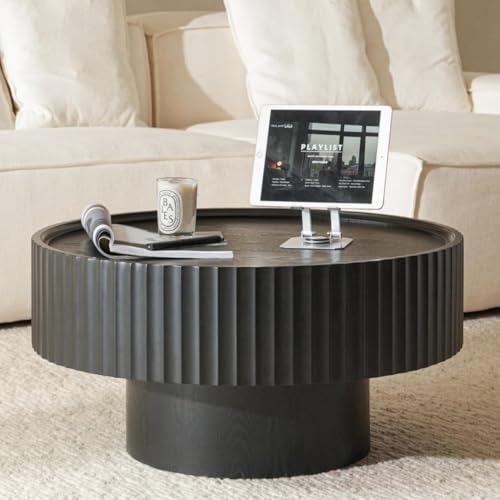 Cagnolier Table Basse Ronde, Table de Salon avec Design strié, Table Basse Noir en Forme de Champignon avec Les Dimensions φ70 × 38 cm, Table de Salon en...