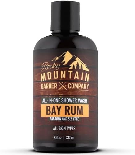 Bay Rum All-In-One Body Wash – Made in Canada - Shampoo, Body Wash, Conditioner, Face Wash & Beard Wash with Aloe Leaf Juice - 8 oz by Rocky Mountain Barber Company
