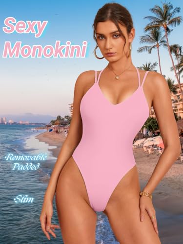 Image of ShawGobow Sexy Swimsuit for Women,Backless Scrunch Butt High Cut Monokini,One Piece Cheeky Bathing Suit Beach Pool Party