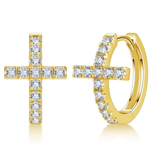 Moissanite Sterling Silver Cross Earrings for Women Huggie Drop Hypoallergenic Lightweight Earring Set
