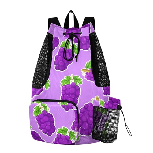 Cartoon Grape Cluster Drawstring Gym Backpack for Men Women Pull String Sports Swim Bag with Mesh Pocket & Adjustable Strap Beach Backpack for Outdoor Travel Swimming