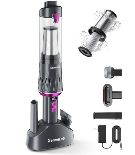 Image of XenonLab Handheld Vacuum Cordless 25000Pa Car Vacuum 3-in-1 Handheld Vacuum, Includes Smart Display and Charging Base Hand Vac Cordless Rechargeable One-Touch Empty for Home/Pet/Car (Violet)
