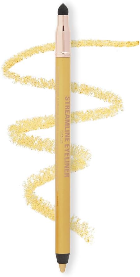 Makeup Revolution- Streamline Waterline- Eyeliner Pencil-Gold |Ultra Creamy and Pigmented texture |Smooth and buttery application |Smudge proof | Built in smudger for smokey looks | 1.3gm