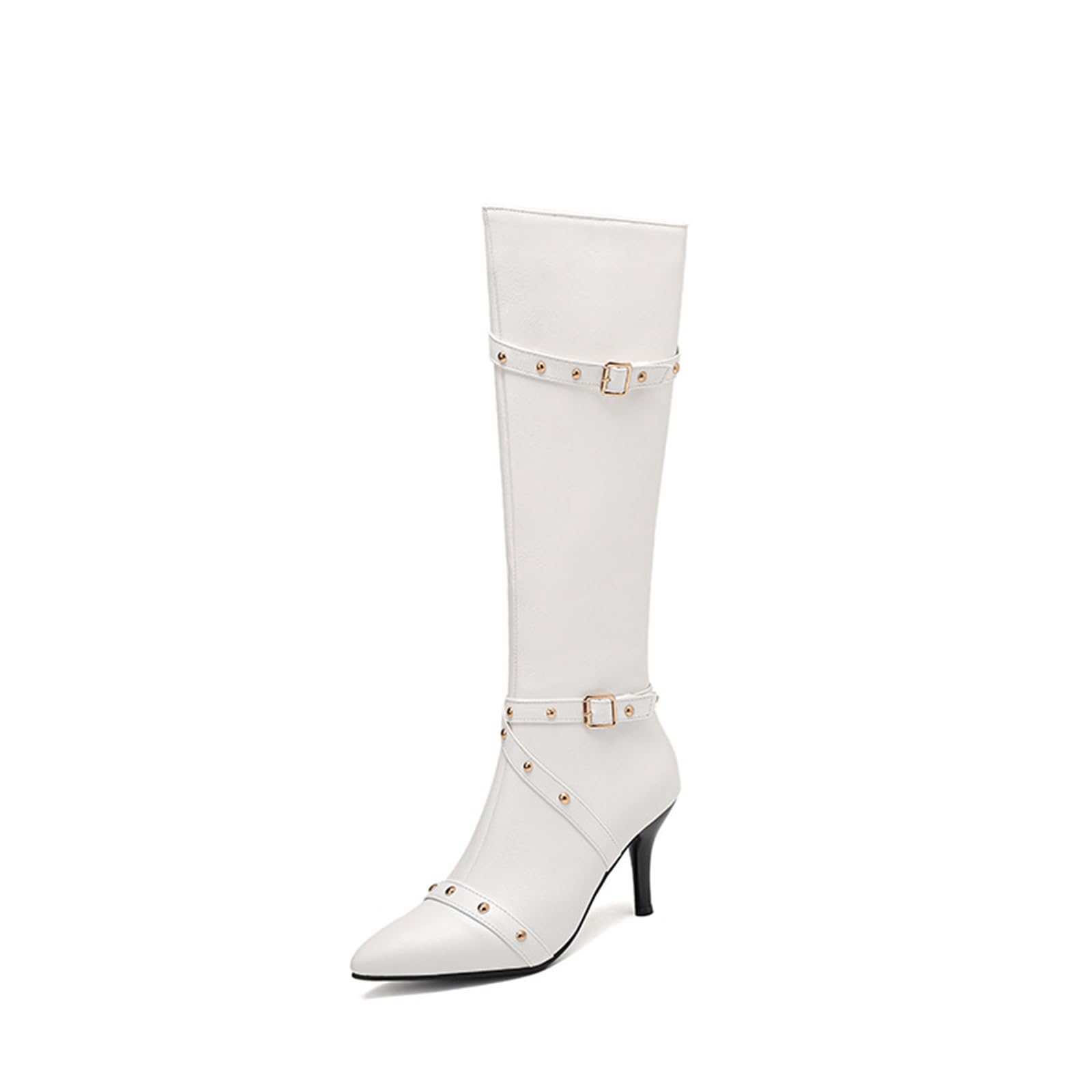 8CM Stivali al Ginocchio Sexy Pointed Toe Rivet Fashion Party Dress Scarpe da Donna con Tacco Alto
