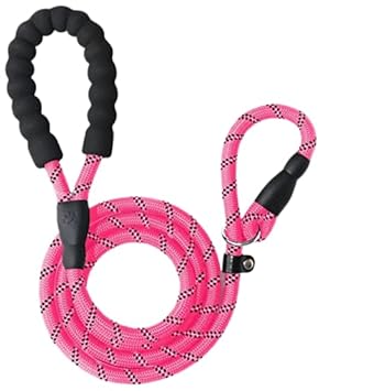 BELBILCO - Dog Training Slip Leash, Dog Slip Lead, Puppy Obedience Recall Training Lead, 6 ft Long, Heavy Duty Rope with Reflective Design, Comfortable Handle, for Medium Large Dogs (Pink)