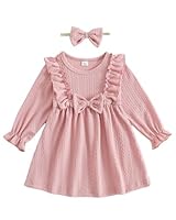 FishingDino Baby Kleid Mädchen Frühlingskleid Set Gr. 62-92, Langarm Schmetterling Baby Kleidung Mädchen mit Stirnband, Weiche Babykleidung Süßes Babykleider Set, Rosa 74