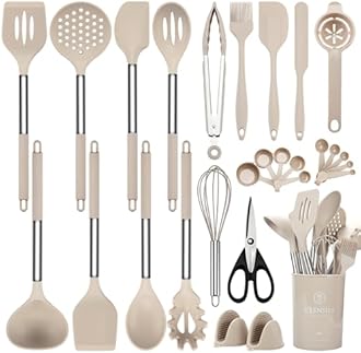 Silicone Kitchen Utensils Set, 28 Pcs Cooking Utensils Set 446°F Heat Resistant Spatula Set, Food Grade Silicone and Stainless Steel Handle Kitchen Gadgets for Nonstick Cookware BPA Free