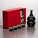Sake Set with Warmer, KBNI Traditional Pottery Hot Saki Set 7-Piece including 1pc Candle Stove, 1pc Warming Mug, 1pc Sake Pot and 4pcs Sake Cups (Black&Green)