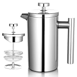 FrutPunch French Press Coffee Maker with Scale, 304 Stainless Steel French Press, 17OZ, Double-Wall Insulated, Food Grade, Suitable for Kitchen and Travel Camping