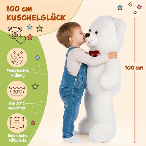 monzana® Teddybär L - XXXL 50-175cm Weiches Fell Schleife Tatzendruck Geschenk Plüschtier Kuscheltier Stofftier Riesen Teddy Bär