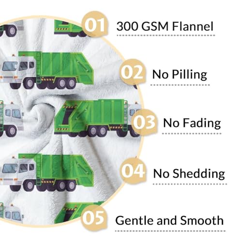 Mercuryelf Garbage Truck Blanket Gift - 50x60 Inches Modern Throw Blankets for Kids - White Soft, Fuzzy & Warm Throws for Living Room, Sofa