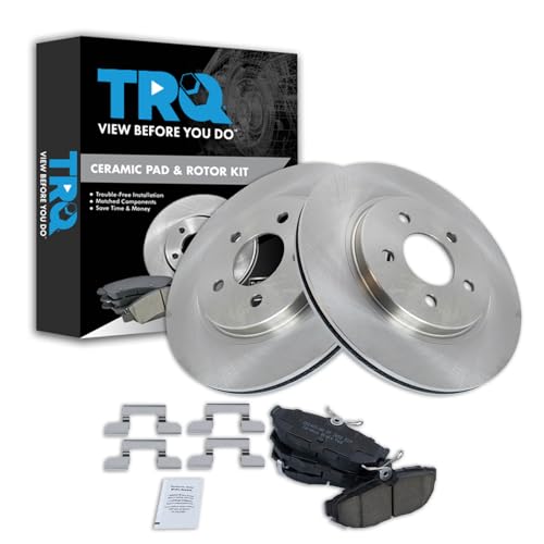 Image of TRQ Rear Brake Pad and Rotor Set Ceramic Compatible with 2011-2014 Ford Mustang