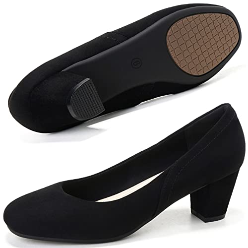HHTCAL Low Block Heel Pumps for Women 2 inch Comfortable Round Closed Toe Chunky Heeled Office Work Dress Shoes Business Formal