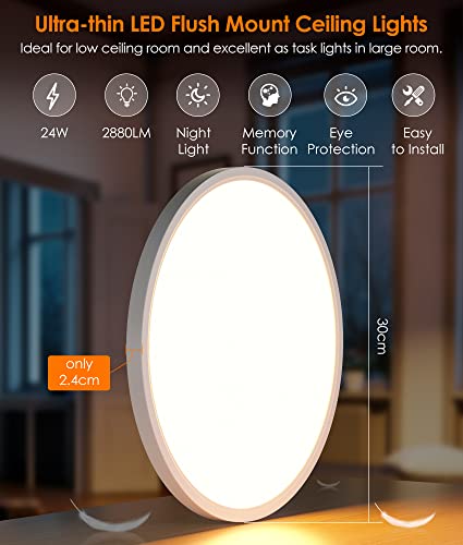 bedee 12 Inch 24W LED Ceiling Light 3000K-6500K Dimmable Ceiling Lights IP44 Bathroom Light 2880lm Flush Kitchen Lighting 2.4cm Ultra Thin Led Lights for Bedroom Livingroom Hallway Office Garage - Image 4