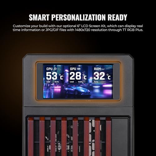 Image of Thermaltake TR200 WS; Preinstalled 6.0 Inch LCD Screen; Micro Chassis; Wood Front Trim; mATX /mITX Support; 360mm Radiator Support; 365mm GPU Clearance; 5.25 inch Bay Support; Black; CA-11L-00S1NN-W1