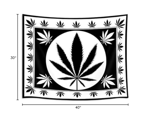 Jaipur Handloom Tapestry Wall Hanging Indian Cotton Psychedelic Mandala Tapestries Boho Hippie Decor Yoga Mat ((30 X 40 inches approx), BW Weed Leaf Tapestry)