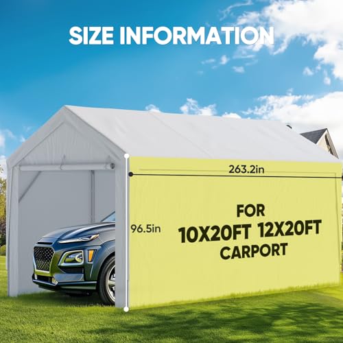 Image of ADVANCE OUTDOOR Carport Replacement Sidewall 10 /12x20 ft, Heavy Duty Waterproof & UV Protected, Easy Installation with Ball Bungees, White, One Sidewall Only