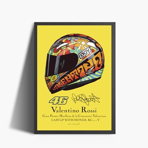 ANDSAL Poster Valentino Rossi 46 Casque Helmet Autographe Numérique MotoGP Art Numérique A3 Poster Encadré Décoratif, Cadeau Imprimé Idée Cadeau...