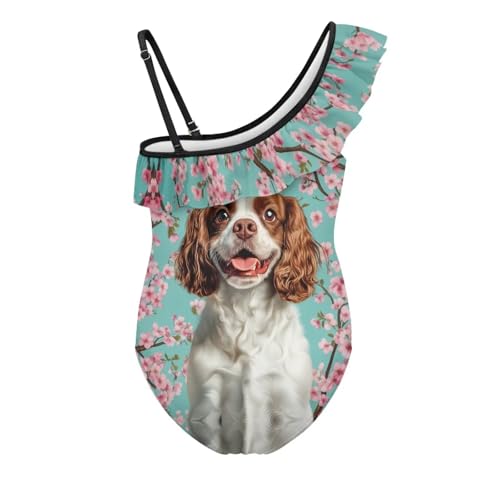 Image of Xpyiqun Swimsuits for Girls 3-14 1-Shoulder Ruffle Bathing Suit One Piece Adjustable Halter Swimming Wear