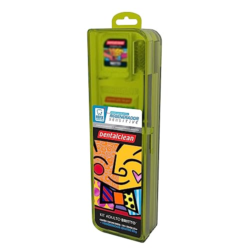 Dentalclean Kit Romero Britto: Gel Dental 50g - Escova Macia - Fio Dental 20m com Estojo, Amarelo