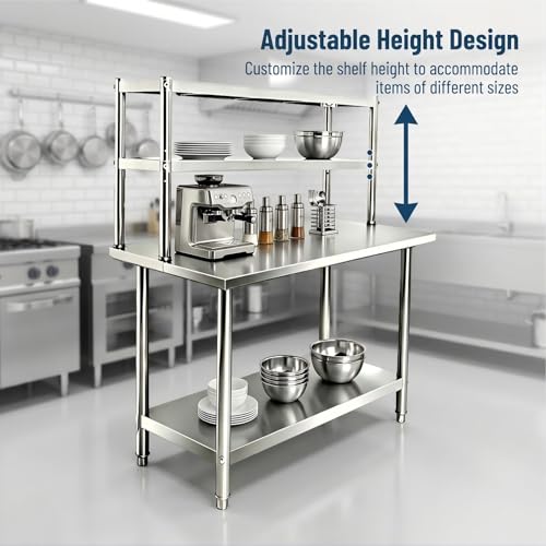 Image of KUARBARR Stainless Steel Over Oven Shelf 12 x 36 Inch, Commercial 2 Tier Metal Over Table Shelf, 91 x 30 x 60 cm, 380 lbs Capacity for Restaurant, Kitchen, Garage & Workshop