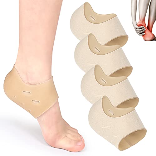 Gel Heel Cups, Heel Cushion Protectors, Silicone Heel Support Pads, Fabric Heel Sleeves (2 Pairs), Plantar Fasciitis Inserts, Heel Pain Relief, Heal Dry Cracked Heels, Heel Spur, Achilles Tendinitis