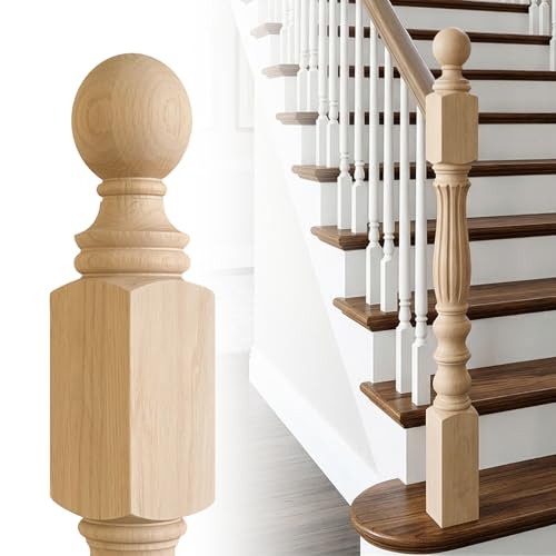 Red Oak Stair Newel Post Solid with a Single Groove Notched Pedestal Newel Wood Balusters for Staircase Interior Railing Newels for Stair Handrails 1 Pc 3.5 x 3.5 x 48