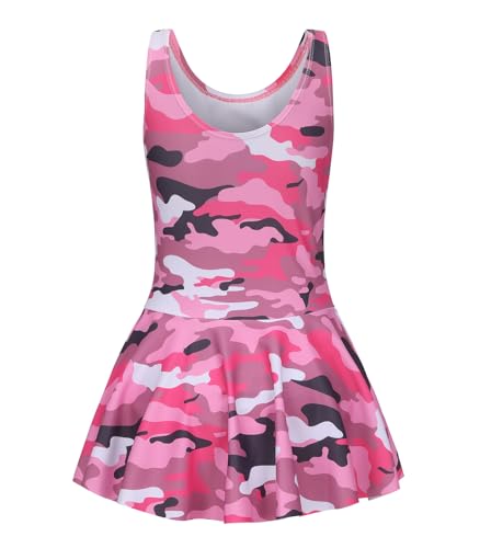 Image of Girls One Piece Swimsuits Leopard Bathing Suit for Kids Hawaiian Swimwear with Skirt Swim Dress 3-16 Years