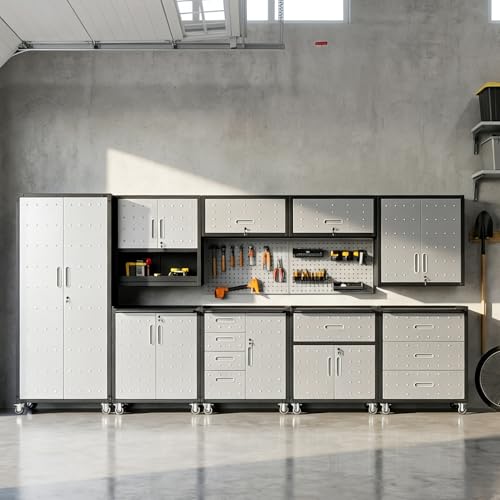 Image of 9-Piece Heavy Duty Steel Garage Cabinet System | All-in-One Modular Garage Cabinet Set for Ultimate Workshop Organization | Easy Assembly Garage Storage Cabinets & Tool Bench