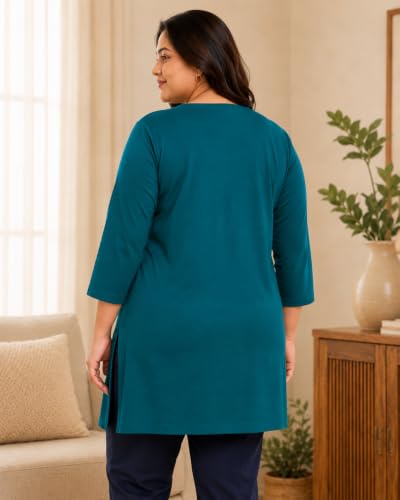 Image of RYSH Women's Plus Size Printed Nightshirt | Round Neck | 3 /4 Sleeve | Relaxed Fit Long Nightwear Top |