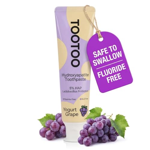 TooToo Fluoride Free Kids Hydroxyapatite Toothpaste - Probiotics & Xylitol Toothpaste - Safe to Swallow, All Natural - Yogurt Grape Favor, 4.2 OZ