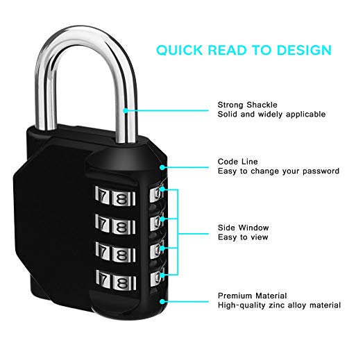 Image of ZHEGE Combination Locker Lock, 4 Digit Outdoor Padlock for Gym, School, Gates, Doors, Fence, Hasps and Storage（Blue and Blcck）