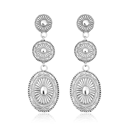 Western Earrings Jewelry for Women Vintage Silver Concho Boho Earrings