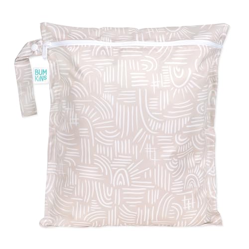 Image of Bumkins Waterproof Wet Bag for Baby, Travel, Swim Suit, Cloth Diapers, Pump Parts, Pool, Beach, Gym Clothes, Toiletry, Hook to Stroller, Daycare, Zipper Reusable Wetdry Packing Pouch, Boho Beige