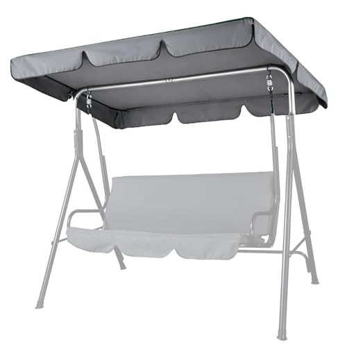 Swing Canopy Replacement Cover Garden Swing Seats 3 Seater Waterproof Windproof Anti-UV Swing Chair Canopy Replacement Hammock Cover Top for Outdoor Yard Porch Seat Furniture (Grey 195 * 125cm)