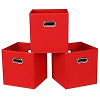 STOREONE 13 Inch Cube Organizer Bins ,Black Fabric Storage Bins，Foldable Storage Bins Basket with Dual Handles Fabric Organizer Bins and Storage Box，Set of 3,Red