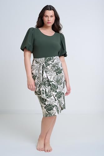 Gottex Modest Women Draped Tie Skirt in Ivory and Green Tropical Print with Adjustable Tie and Flattering Draped Design2