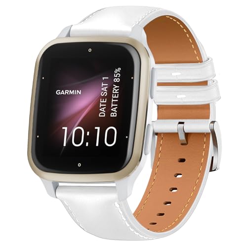 20mm Leather Watch Strap for Garmin Approach J1/Forerunner 570 42mm/Vivoactive 6/5/Venu Sq 2/Sq 2 Music
