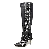 Angkorly - Chaussure Mode Botte Cavalier Stiletto Sexy Femme Effet Peau de Serpent Python lanière épaisse Boucle Talon Haut Aiguille 11 CM - Noir - H633 T 38