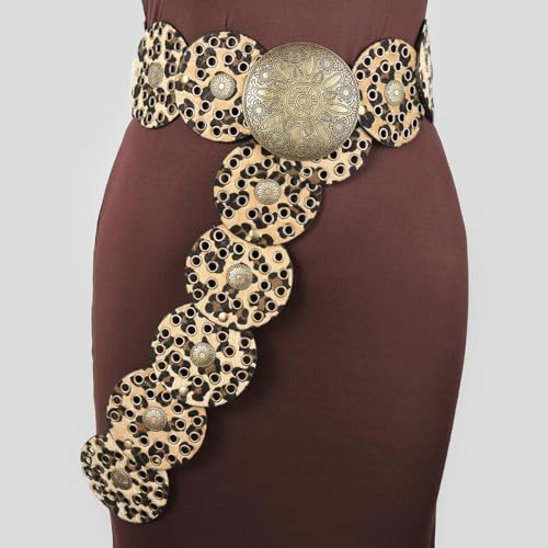 Women Boho Disc Belt Vintage Leopard Print Round Wide Leather Concho Waist Belt 90s Western Waistband for Dress Jeans Pants Blouse Tshirt4