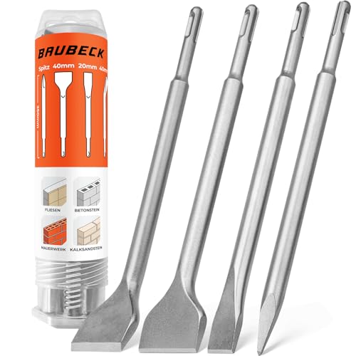 BAUBECK Meißel Set für Beton & Mauerwerk - SDS Plus - LONG LIFE [4tlg] - 250mm lang, angewinkelt...