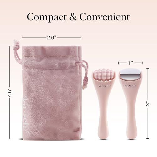 Kitsch Mini Facial Roller & Ice Face Roller Skin Care Tool Set for Women - Face Massager for Puffy Eyes, Cold Therapy, Lymphatic Drainage Massager, Self Care Gifts for Women & Men - Blush