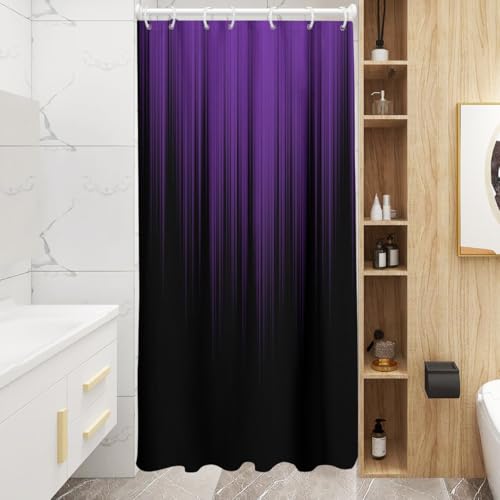 Image of AAtter Purple Black Ombre Shower Curtain, Small Stall 36x72 Inch, 7 Hooks | Gothic Polyester Fabric, Dark Plum Abstract Style, Witchy Modern Anime Design, Single Narrow Bathroom Decor for Women