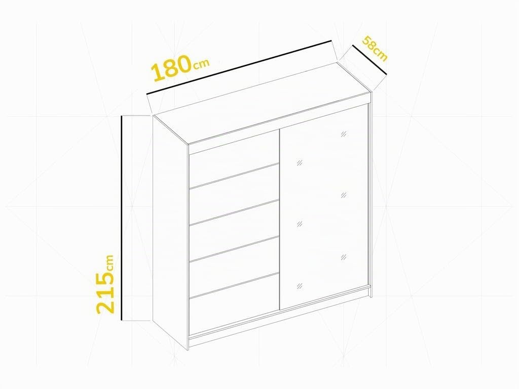 B1 180 cm Weiß Schiebetüren Kleiderschrank 180x215x58 cm Schlafzimmermöbel, Aufbewahrung - Mehrzweckschrank - Farbe: Weiß