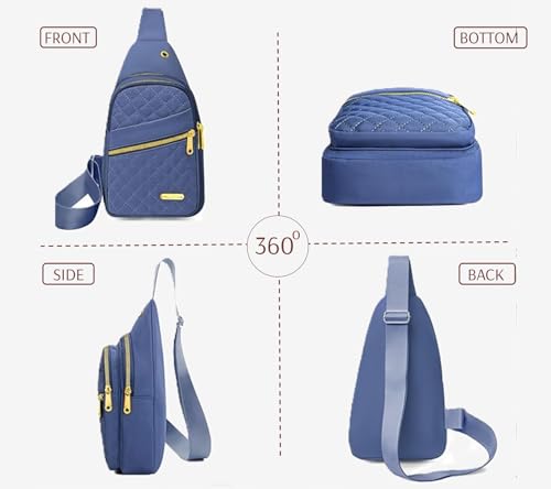 Quilted Sling Backpack, Small Crossbody Shoulder Bag for Women, Pink (Navy Blue)3