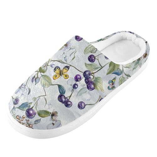 JUNZAN Sweet Saskatoon Berry Fruit Silver Womens House Cotton Slippers Comfortable Memory Foam Hotel Slippers for Hotel Birthday Presents 6-7 5