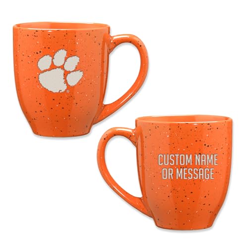 Image of Rico Industries NCAA Clemson Tigers Orange Personalized 16 oz Team Color Laser Engraved Speckled Ceramic Coffee Mug