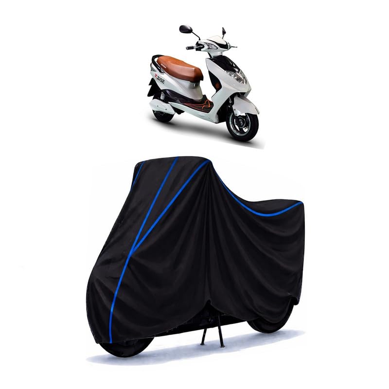 Image of Scooty Cover Water Resistant for Lite | Universal Scooter & Bike Cover | Heavy Duty UV Protection | Dust, Rain & Scratch Protection | Elastic Fit All Weather Indoor Outdoor | Black with Blue Piping